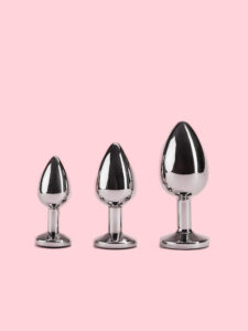 Butt Plug Greu din Metal cu Piatra Rotunda 3 Marimi
