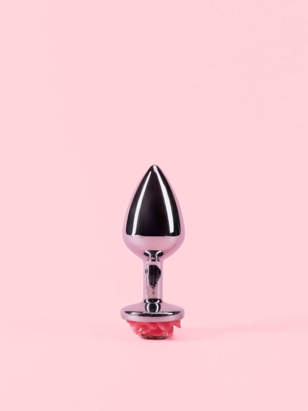 Butt Plug Argintiu din Metal cu Trandafir