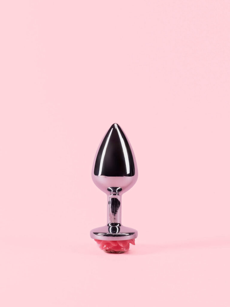 Butt Plug Argintiu din Metal cu Trandafir