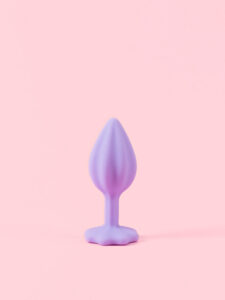 Butt Plug din Silicon Mov cu Piatra Floare