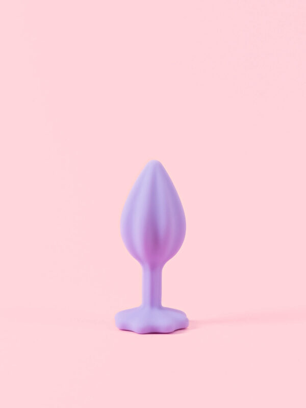 Butt Plug din Silicon Mov cu Piatra Floare