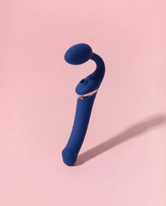 Strap-On Vibrator Flexibil cu Telecomandă Albastru