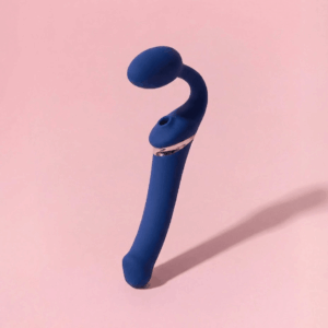 Strap-On Vibrator Flexibil cu Telecomandă Albastru
