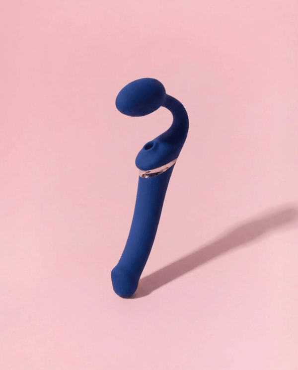 Strap-On Vibrator Flexibil cu Telecomandă Albastru