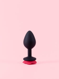 Butt Plug din Silicon Negru cu Trandafir