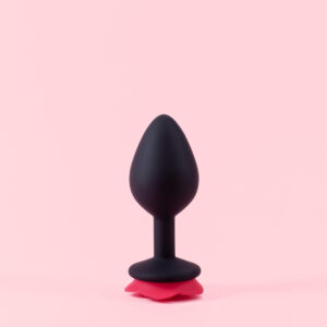 Butt Plug din Silicon Negru cu Trandafir