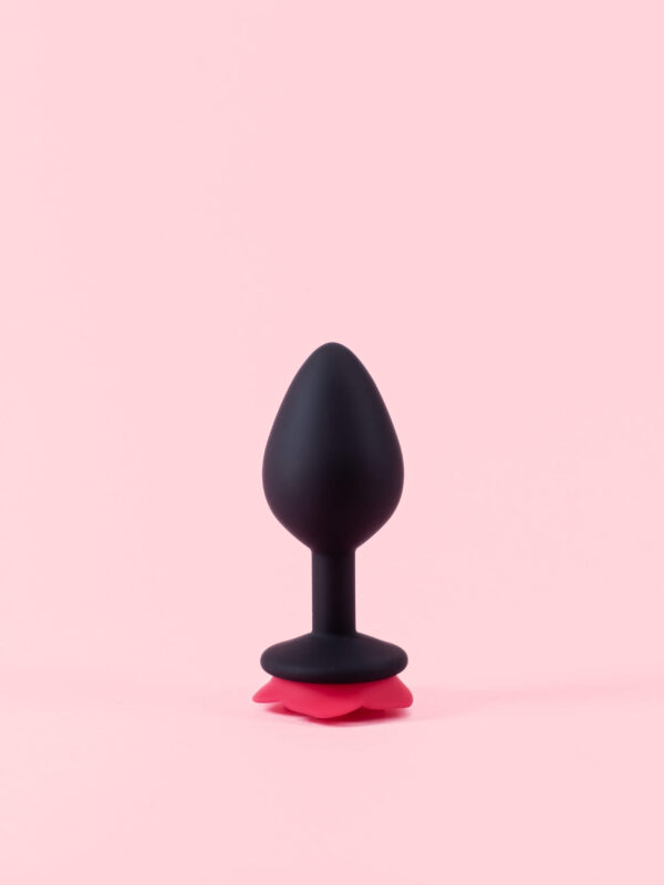 Butt Plug din Silicon Negru cu Trandafir