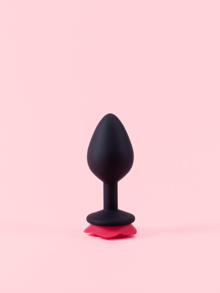 Butt Plug din Silicon Negru cu Trandafir