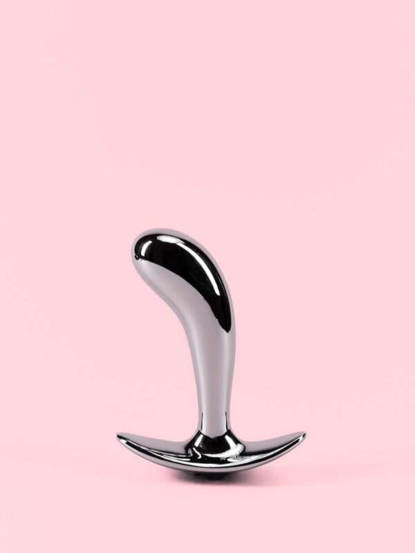 Butt Plug din Metal Curbat cu Opritor Ergonomic