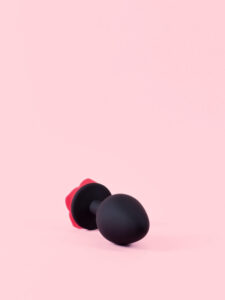 Butt Plug din Silicon Negru cu Trandafir