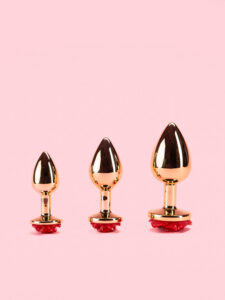 Golden Butt Plug din Metal cu Trandafir 3 Marimi
