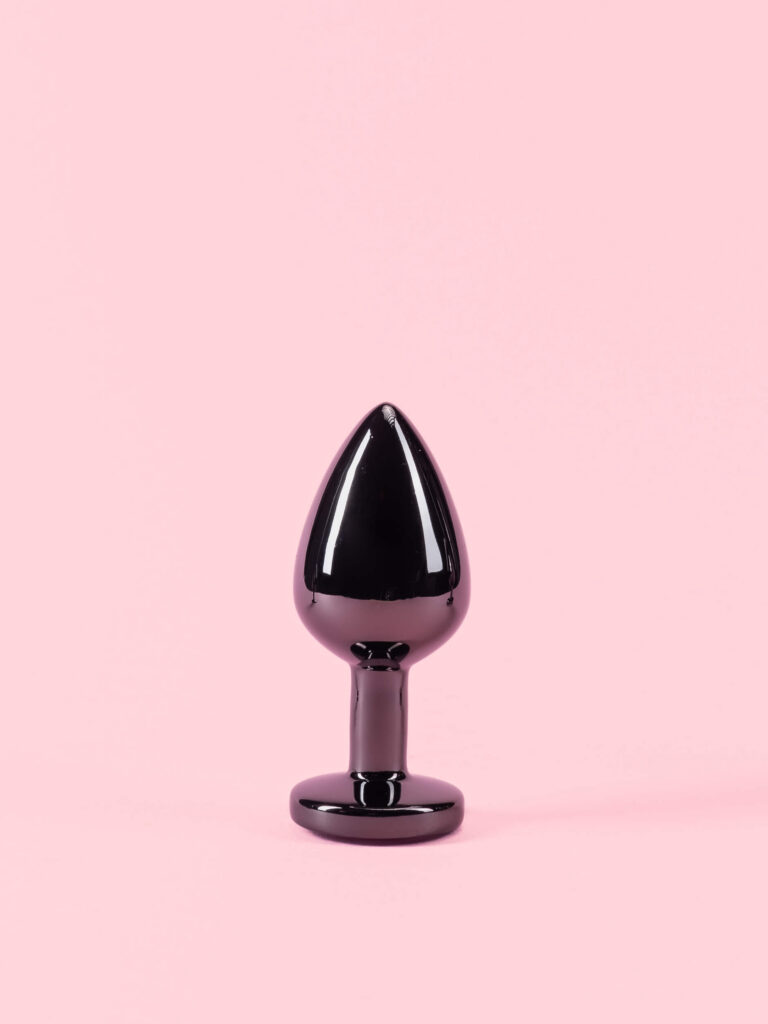 Butt Plug din Metal Negru cu Piatra