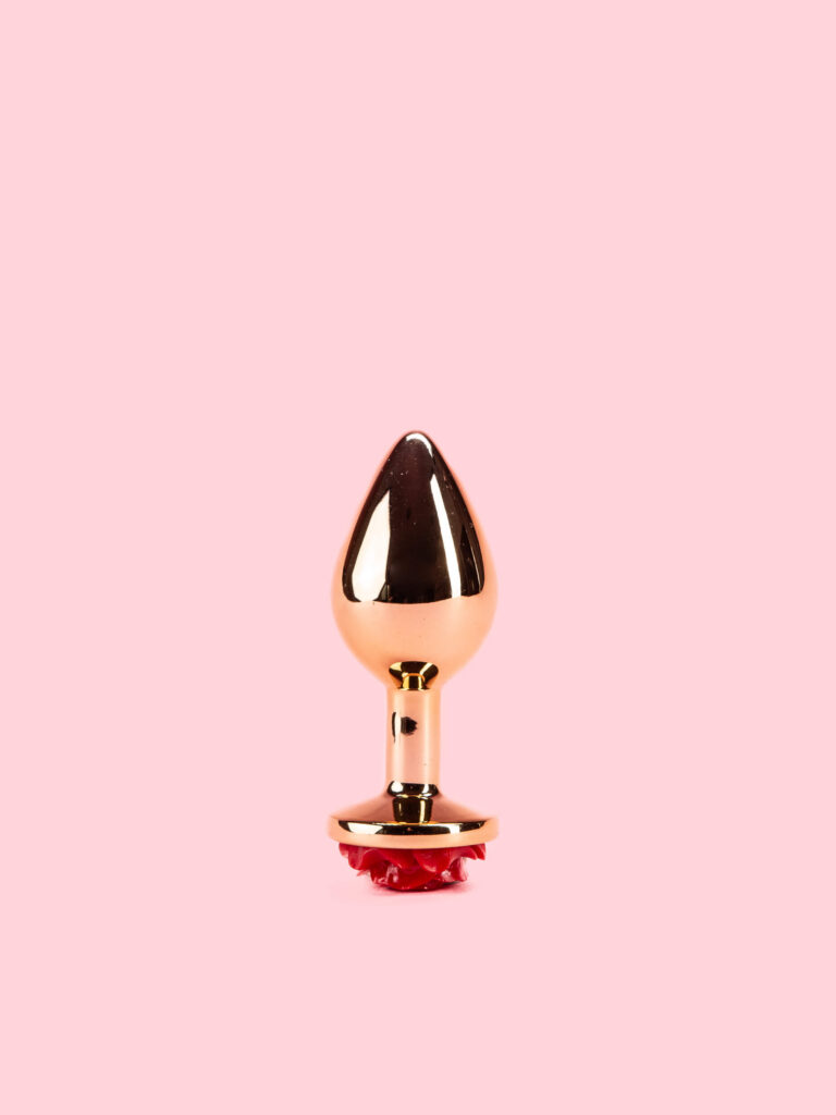 Golden Butt Plug din Metal cu Trandafir 3 Marimi