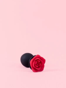 Butt Plug din Silicon Negru cu Trandafir