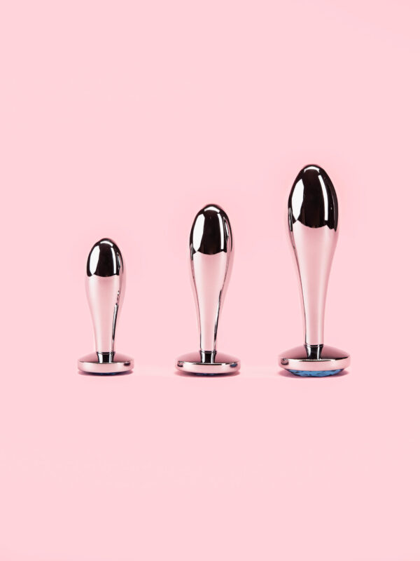 Set Long Metal Butt Plugs cu Diamant