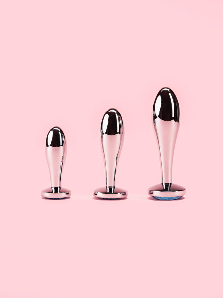 Set Long Metal Butt Plugs cu Diamant